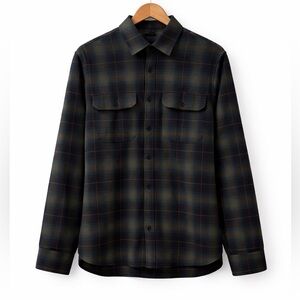 Banana Republic Plaid Flannel Shirt M Relaxed Fit Blue Green Cotton